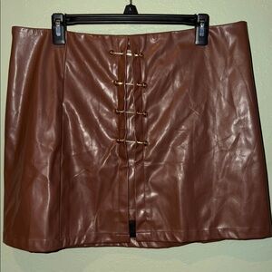 Elegant Brown Faux Leather Mini Skirt